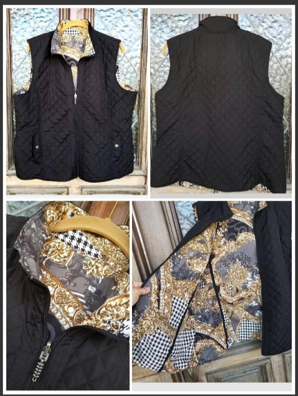 Mountain Lake Black Designer Quilted Vest Revesible Equestrian (womens XL)